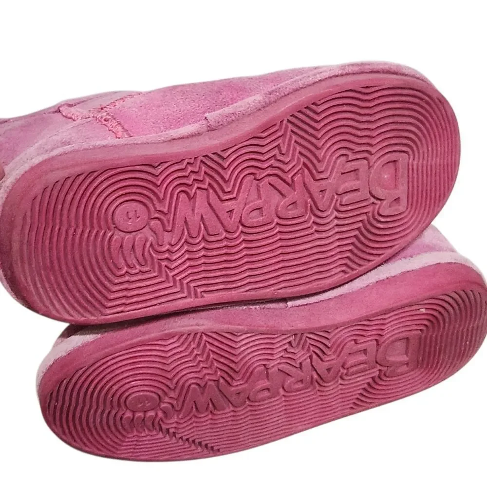 Bearpaw Emma Pink Boots Girls Size 11 Slip On Sherpa Lined Slippers